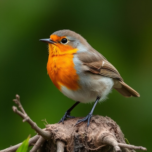 Juvenile robin with speckled chest feathers
