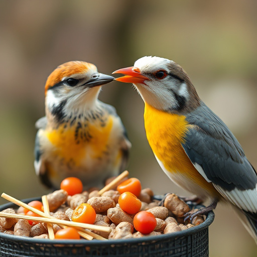 Low feeder tray with scattered seeds