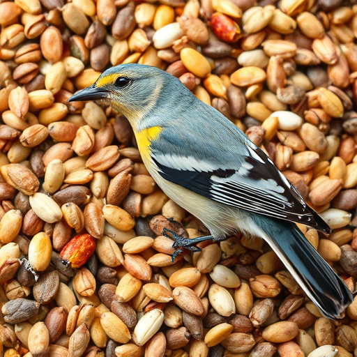 Mesh bag filled with birdseed mix