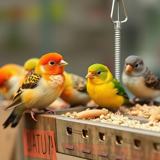 Mesh fat ball feeder with blue tits