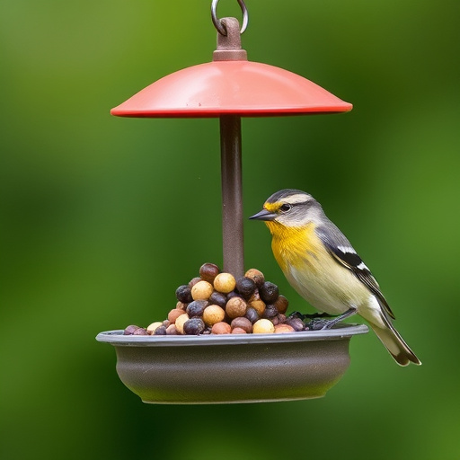 Mesh fat ball feeder with blue tits