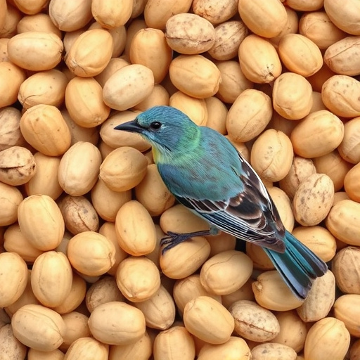 Mesh feeder filled with whole peanuts