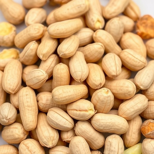 Mesh feeder filled with whole peanuts