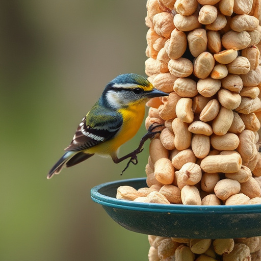 Mesh feeder filled with whole peanuts