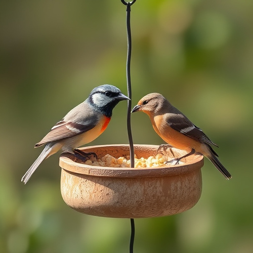 Mesh feeder with wrens and mealworms