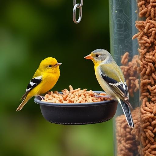 Mesh feeder with wrens and mealworms