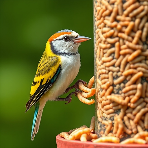 Mesh feeder with wrens and mealworms