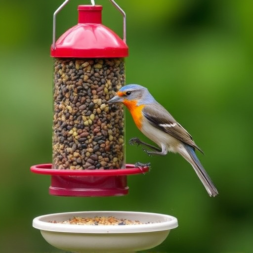 Mess-free tube feeder in garden setting