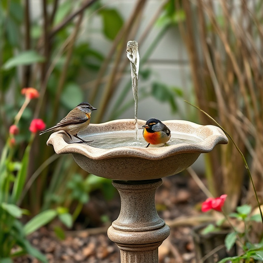 Metal bird bath under leafy tree canopy