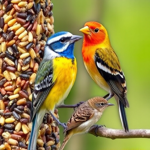 Mixed seeds on a wooden bird table