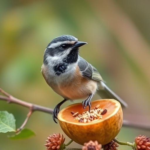 Mixed seeds spilling from garden feeder