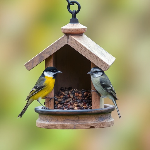 Mixed tits feeding on hanging suet feeder