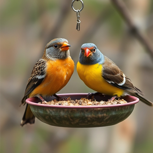 Multi-level bird feeding station in garden