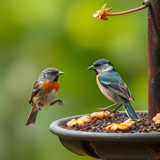 Nesting birds feeding on suet pellets