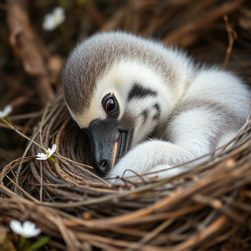 Nesting material scattered on ground