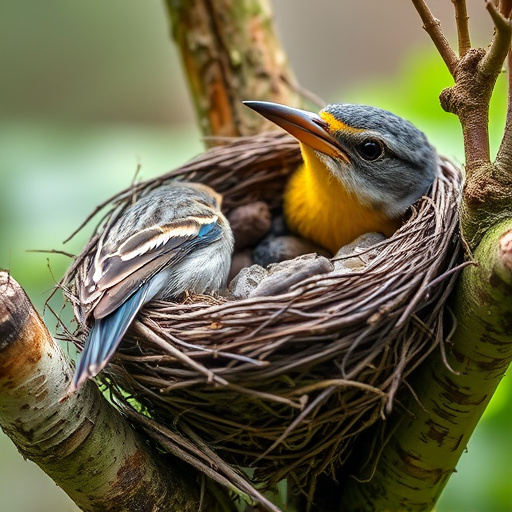 Nesting material scattered on ground