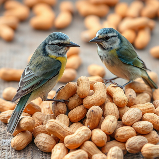 Peanut feeder surrounded by winter garden scenery