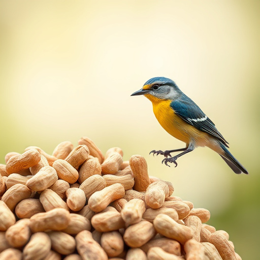 Peanut feeder surrounded by winter garden scenery