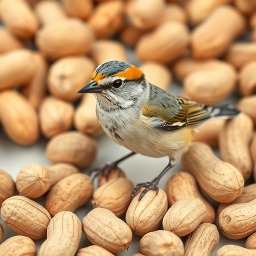 Peanut feeder surrounded by winter garden scenery