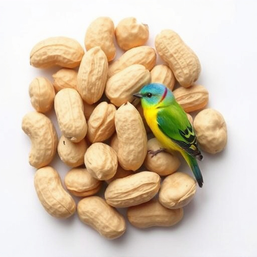 Peanut feeder surrounded by winter garden scenery
