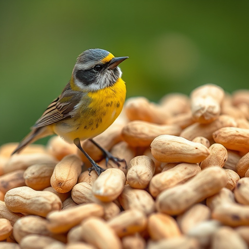 Peanut feeder surrounded by winter garden scenery