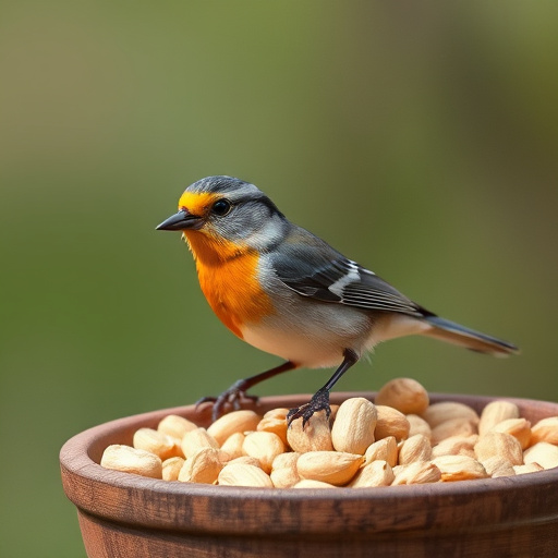 Peanuts scattered on garden feeding tray