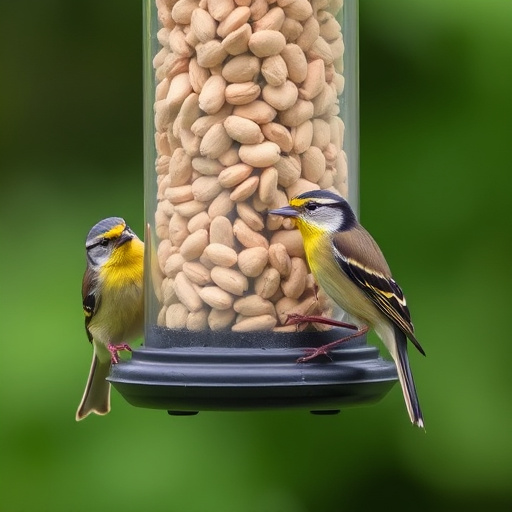 Peanuts scattered on garden feeding tray