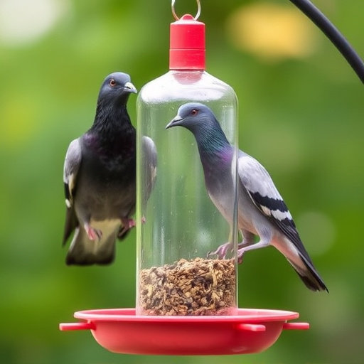 Pigeon blocked by feeder guard