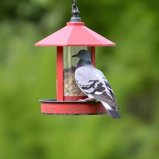 Pigeon blocked by feeder guard
