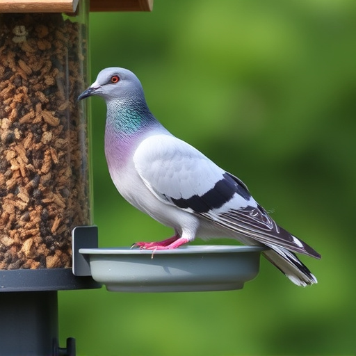 Pigeon blocked by feeder guard