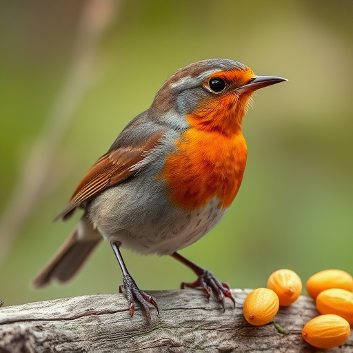 Robin eating mealworms from garden dish