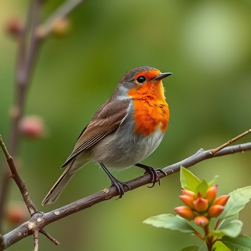 Robin feeding chick in spring nest