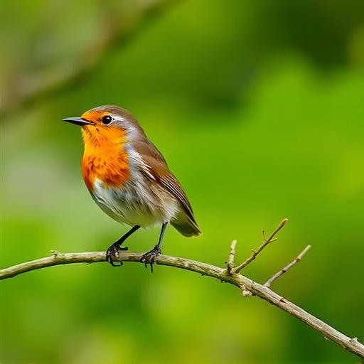 Robin feeding chick in spring nest