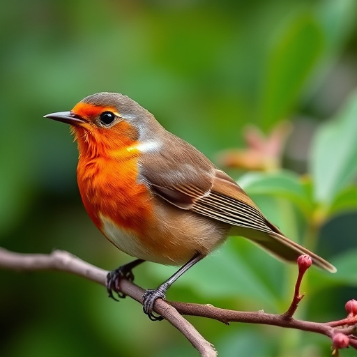 Robin feeding chick in spring nest
