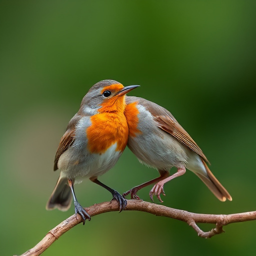Robin feeding chick in spring nest