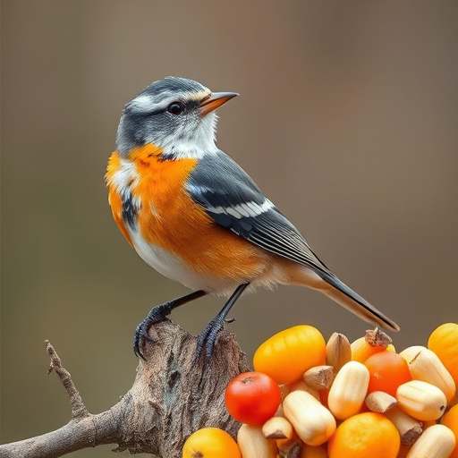 Robin feeding on mealworms in dish