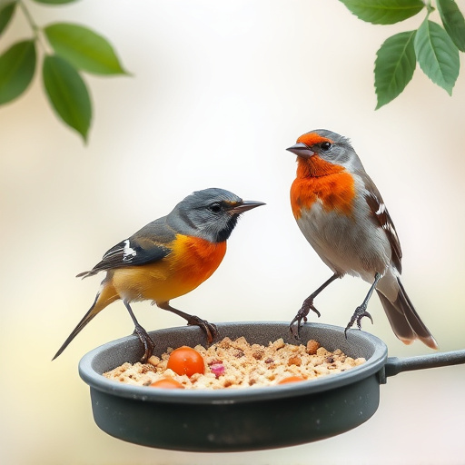 Robin feeding on mealworms in dish