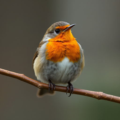Robin flying across frosty winter hedge