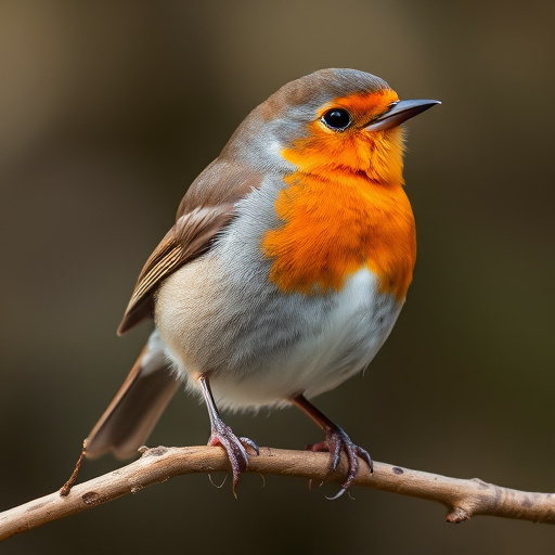 Robin flying across frosty winter hedge