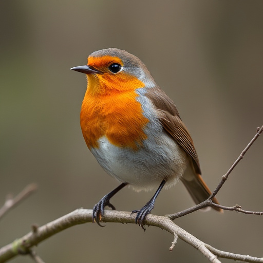 Robin flying across frosty winter hedge