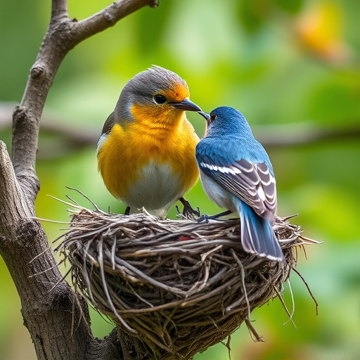 Robin nest hidden in autumn leaves
