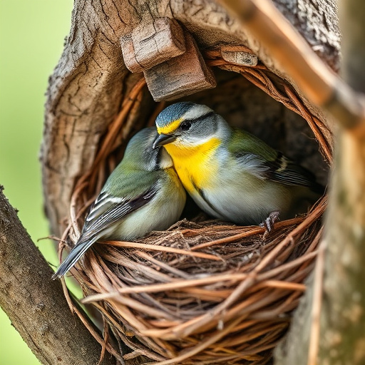 Robin nest hidden in autumn leaves