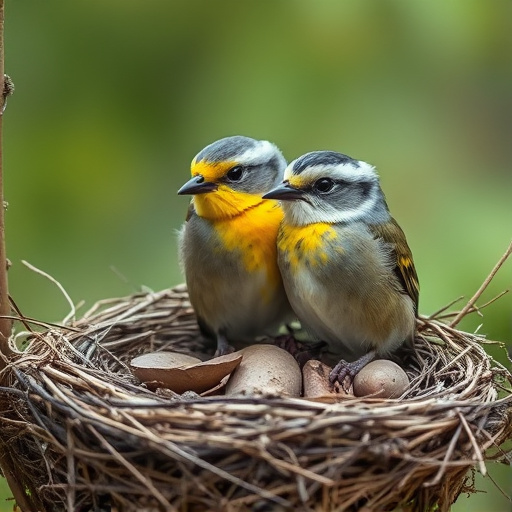Robin nest hidden in autumn leaves