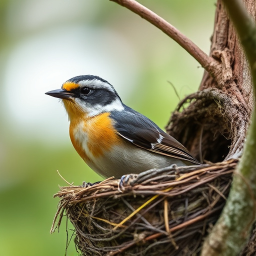 Robin nest hidden in autumn leaves