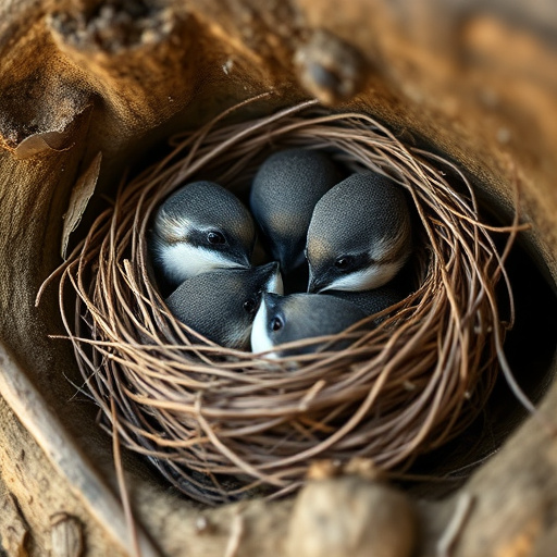 Robin nest hidden in autumn leaves