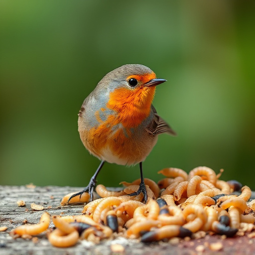 Robin nibbling on chopped fruit pieces