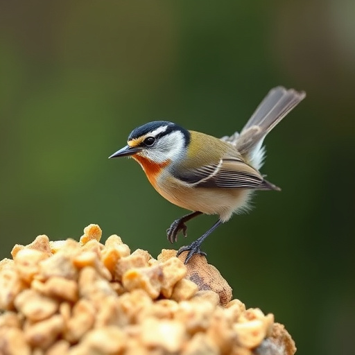 Robin on bird table with suet pellets