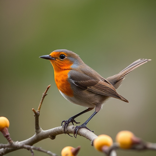 Robin pecking at suet pellets