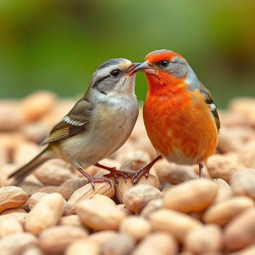 Robin perched near peanut-filled feeder
