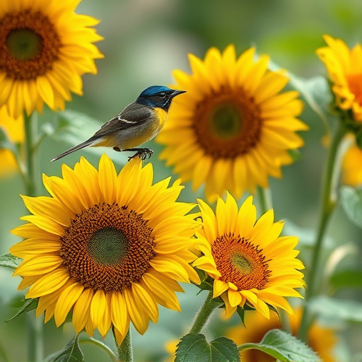 Robin perched near sunflower hearts on table